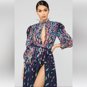 Fashion Nova Wings Of A Feather Maxi Dress in Navy Size XL